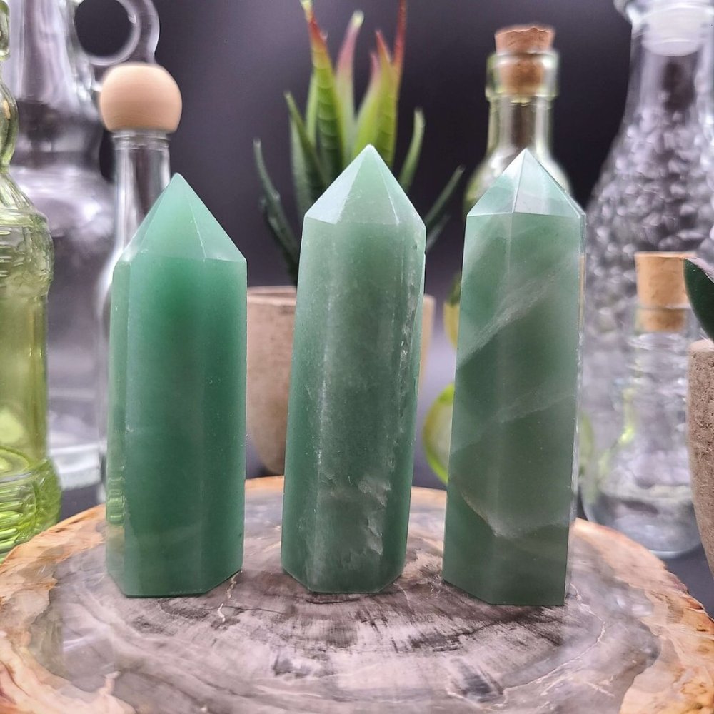 3 inch Aventurine Hexagon Point Obelisk Natural Green Crystal Tower Home Decor